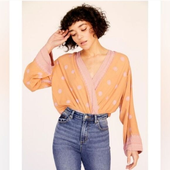 Free People On Board Bodysuit long sleeve boho flowy with lace size S - Picture 12 of 12